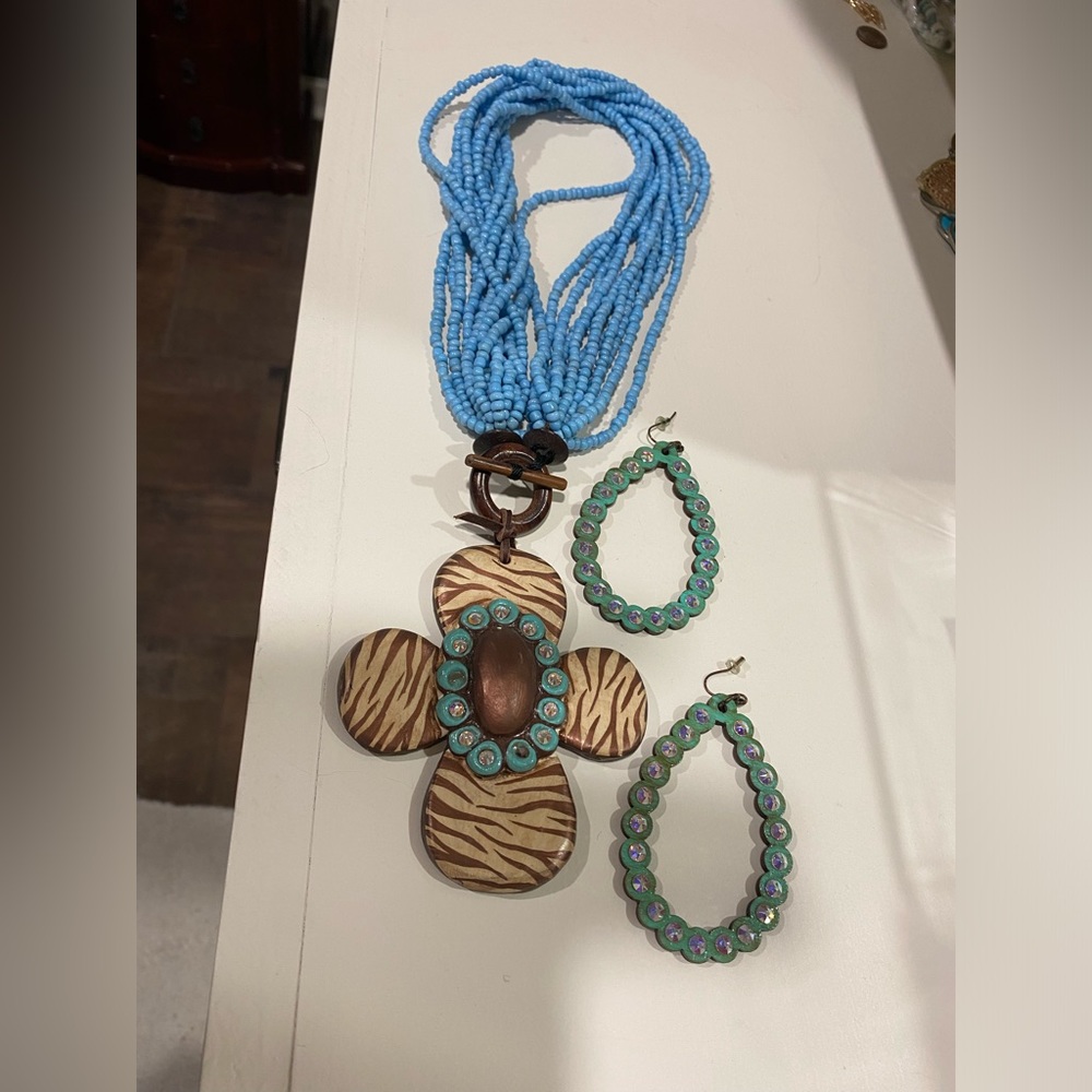 Skokie cross necklace and earrings